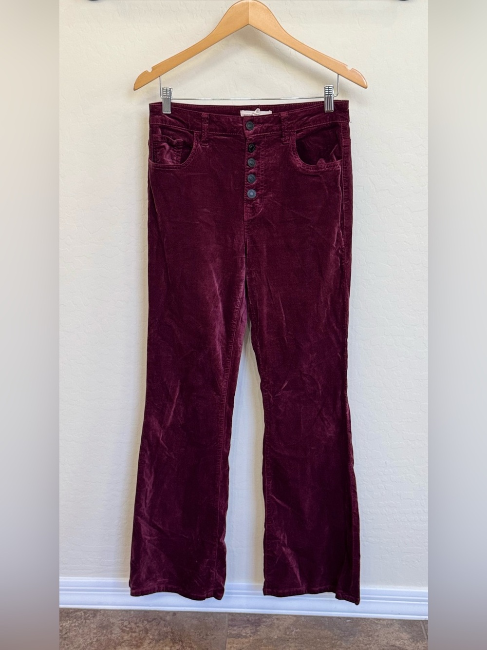 Current/Elliott Claret Burgundy Velvet Side Street Flare Pants Button Fly 28